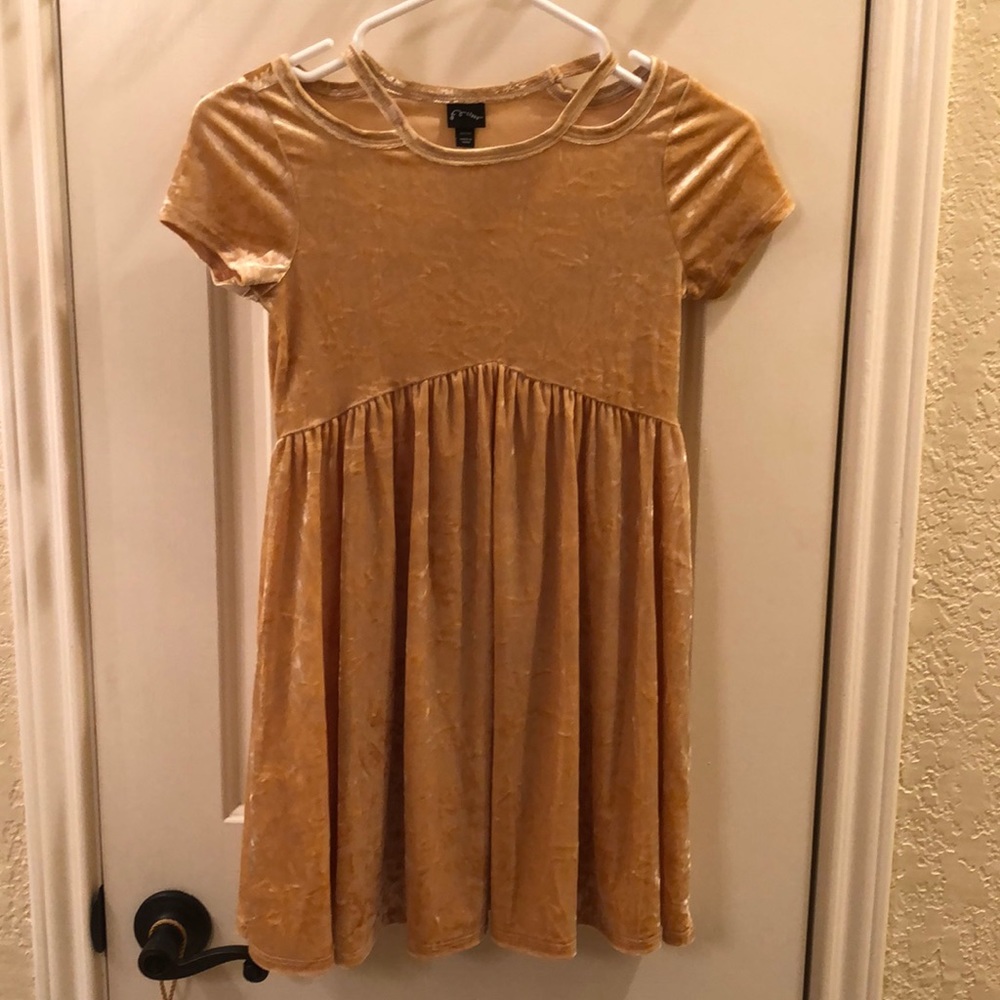 Art Class Cold Shoulder Gold Velvet Dress